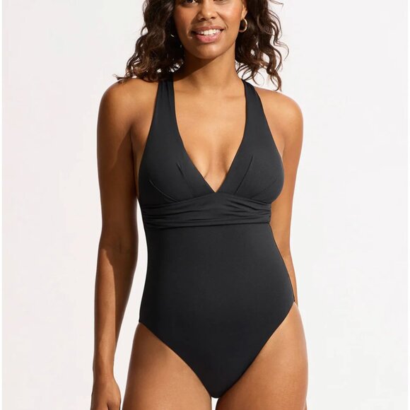 Seafolly Collective Cross Back One Piece in Black UK Size 6 - Picture 1 of 6